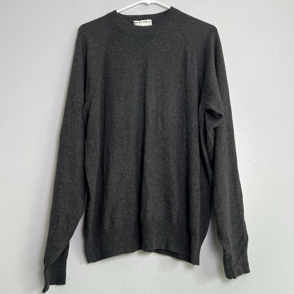 Per Liu Per Lei Mens Silk Cashmere Knit Sweater Sz L Heather Gray Office Career